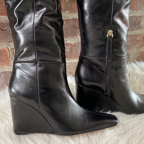 NWT Zara Leather Over The Knee Wedge Heel Boots, Size 7.5 - Picture 13 of 17